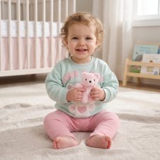 J16525INF: Baby Girls Interactive Sweatshirt & Legging Outfit With Plush Bear Toy (9-24 Months)